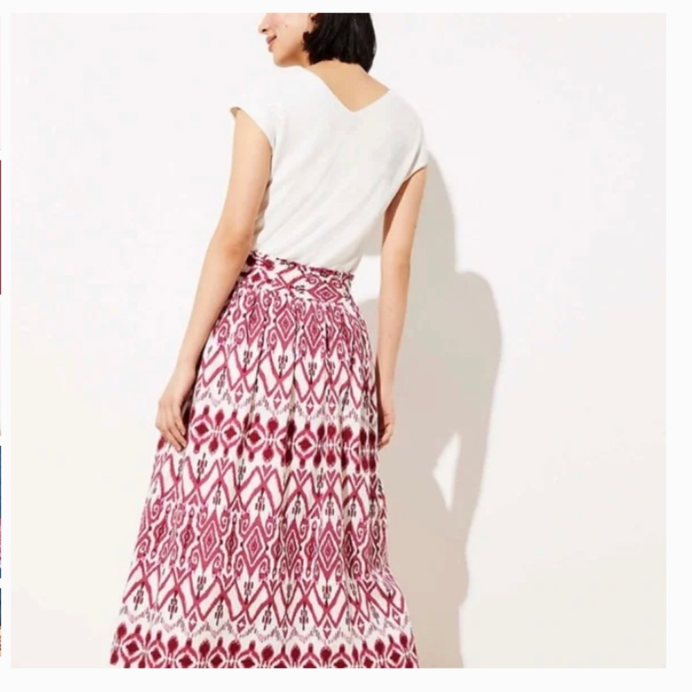 LOFT Ikat Linen Blend Pull On Midi Skirt Size XXL